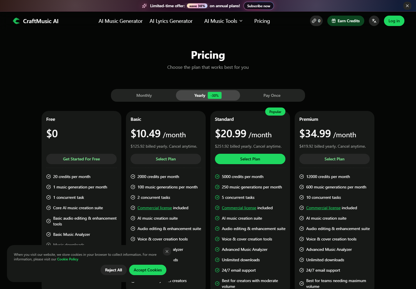 CraftMusic AI pricing