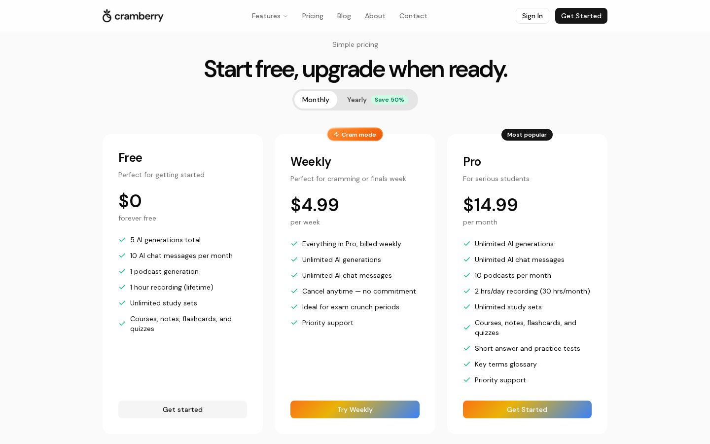 Cramberry Pricing