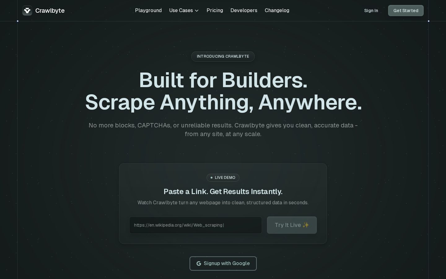Crawlbyte Homepage