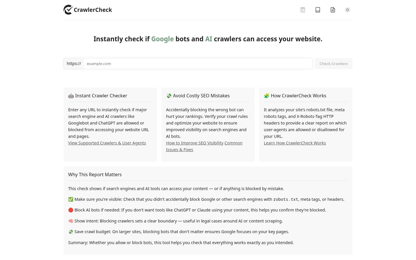 CrawlerCheck Homepage