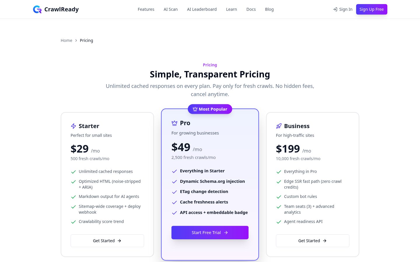 CrawlReady Pricing