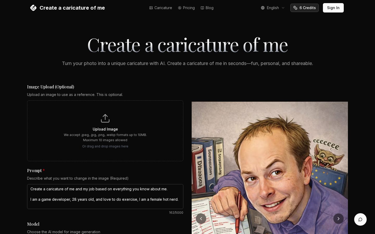 Create a Caricature of Me Homepage