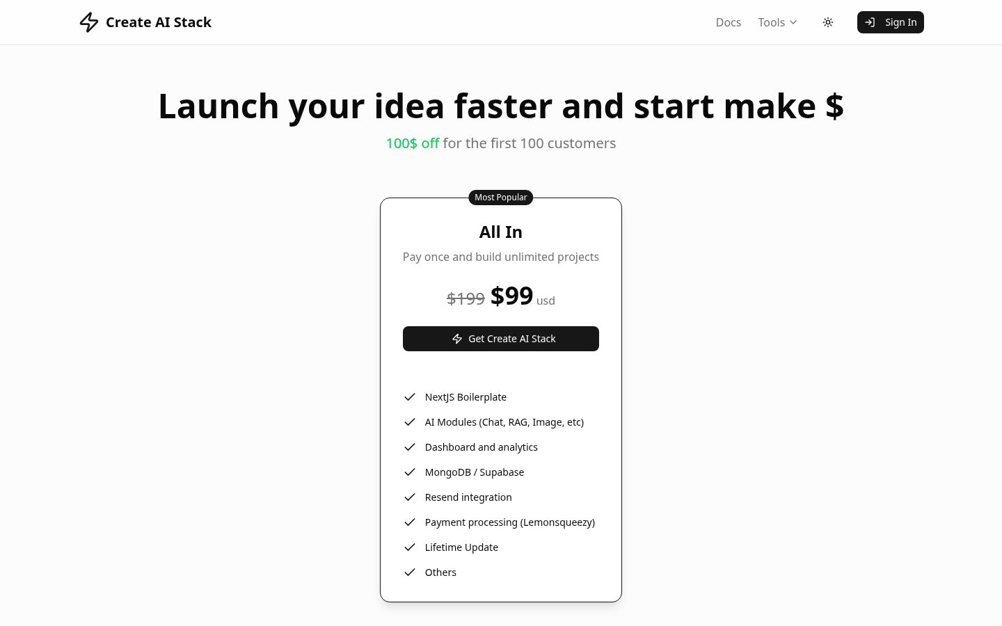 Create AI Stack Pricing