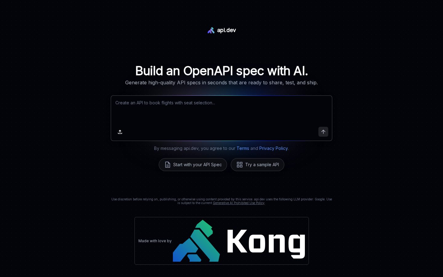 create-api.dev by Kong Homepage