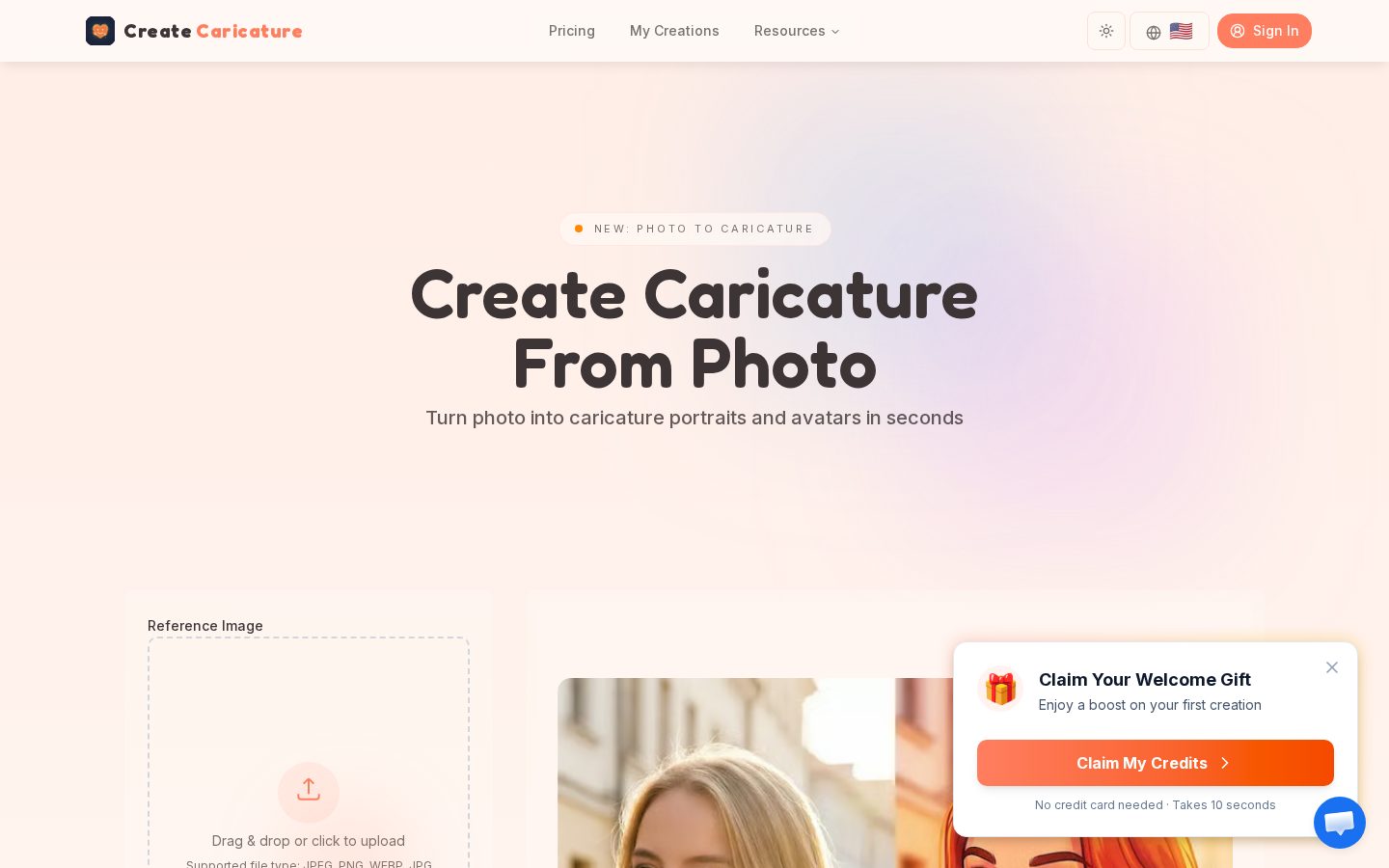 Create Caricature Homepage
