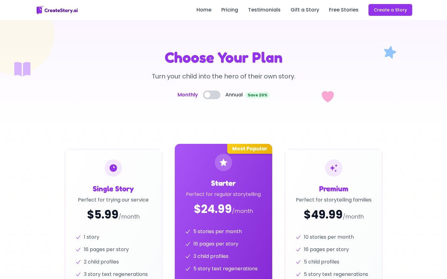 Create Story Pricing