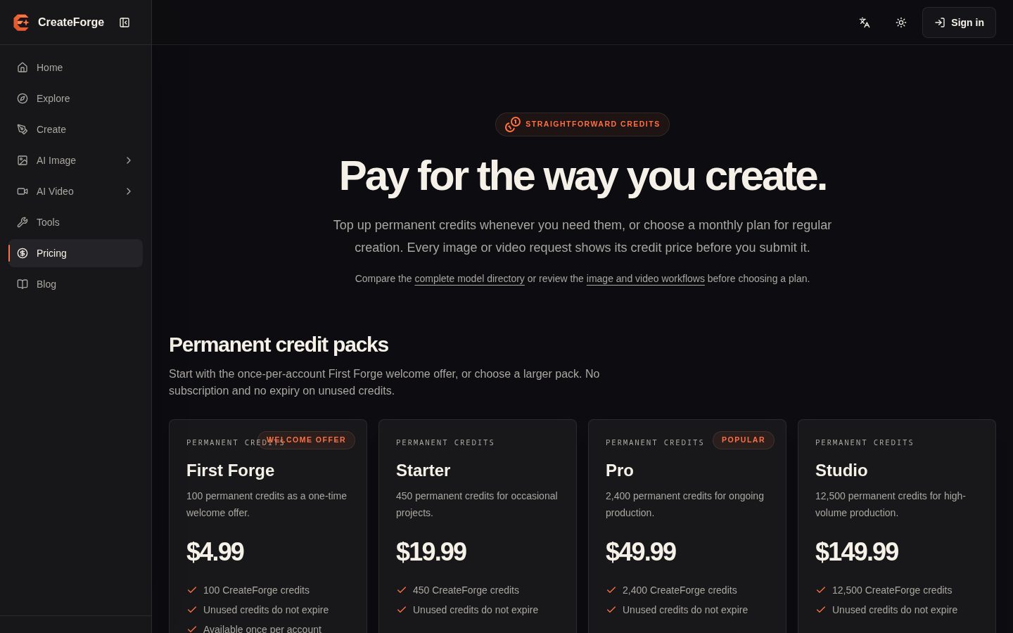 CreateForge AI Pricing
