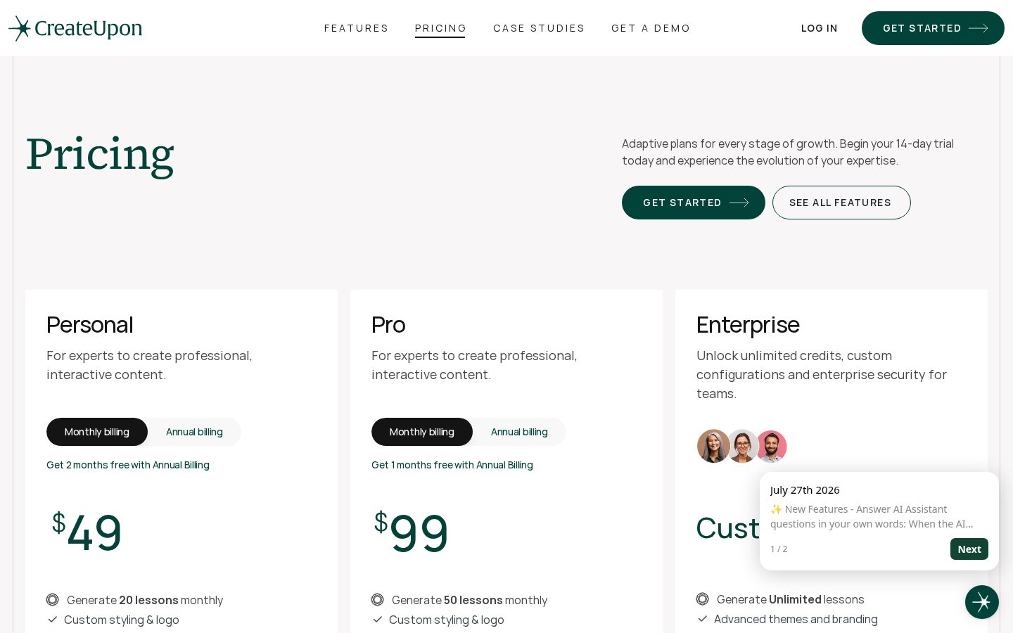 CreateUpon Pricing
