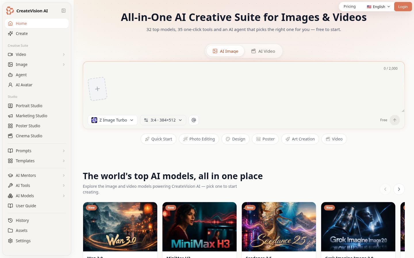 CreateVision AI Homepage