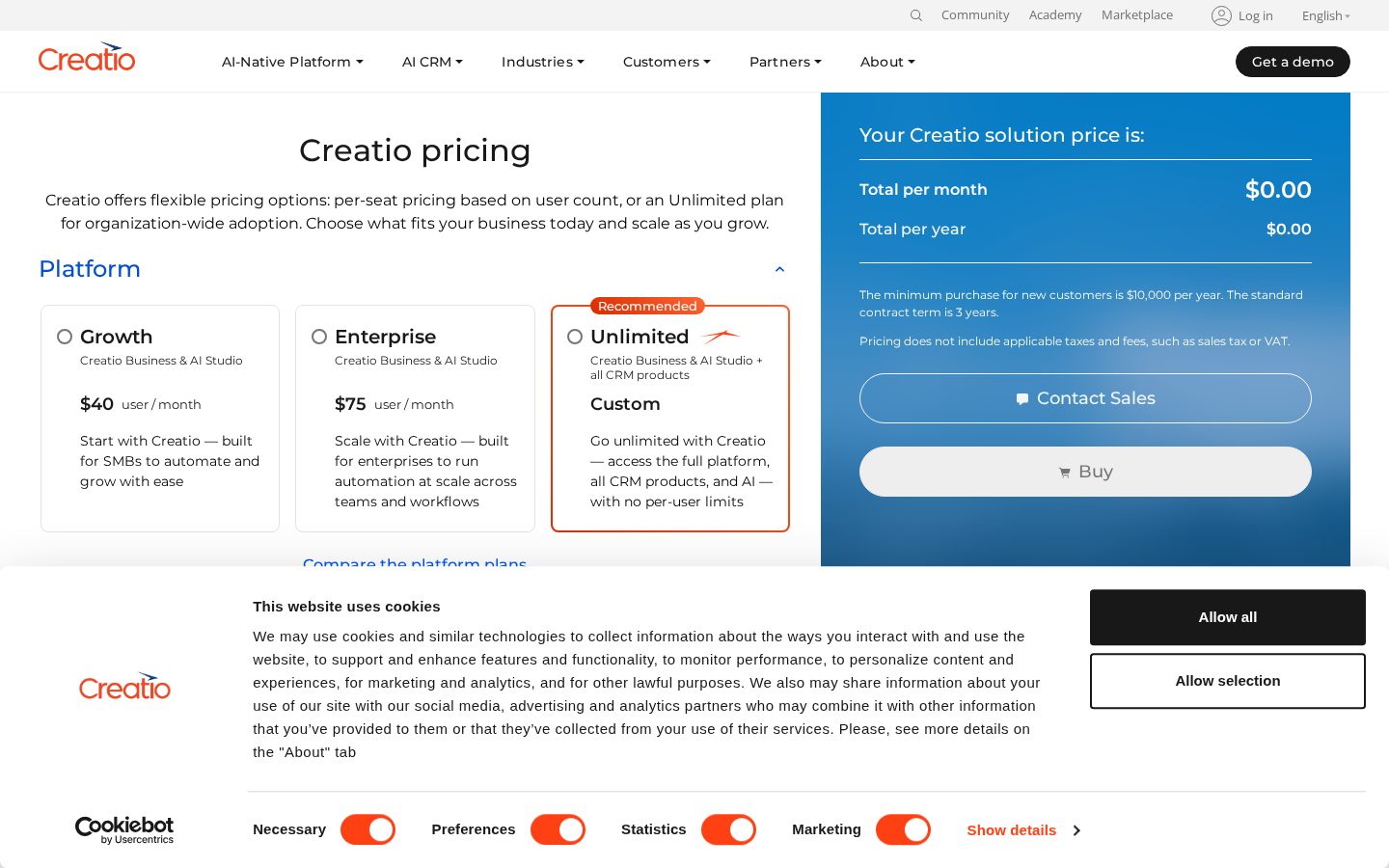 Creatio Pricing