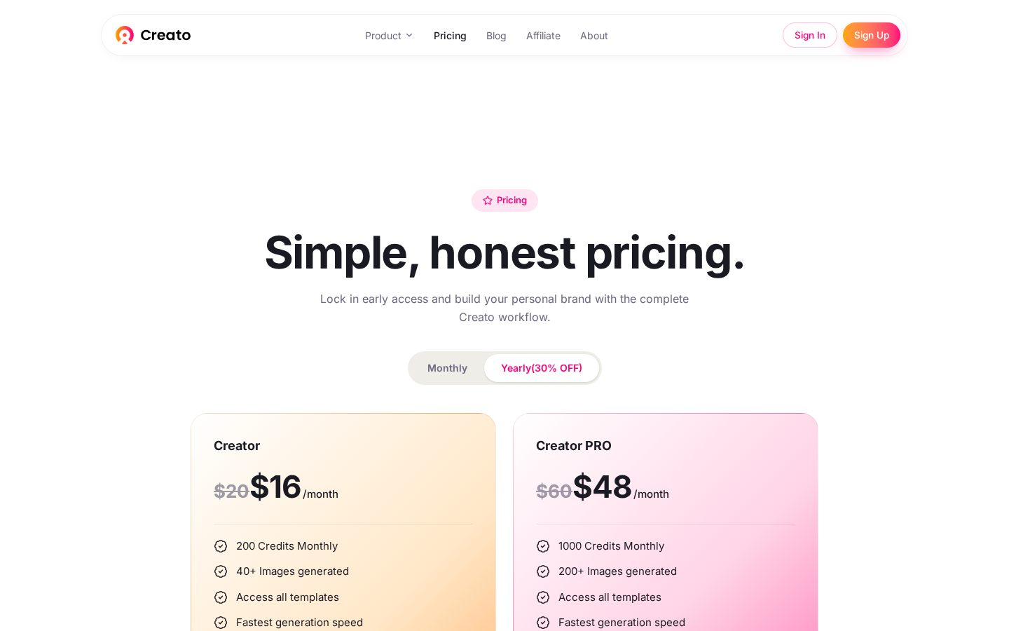 Creato Pricing