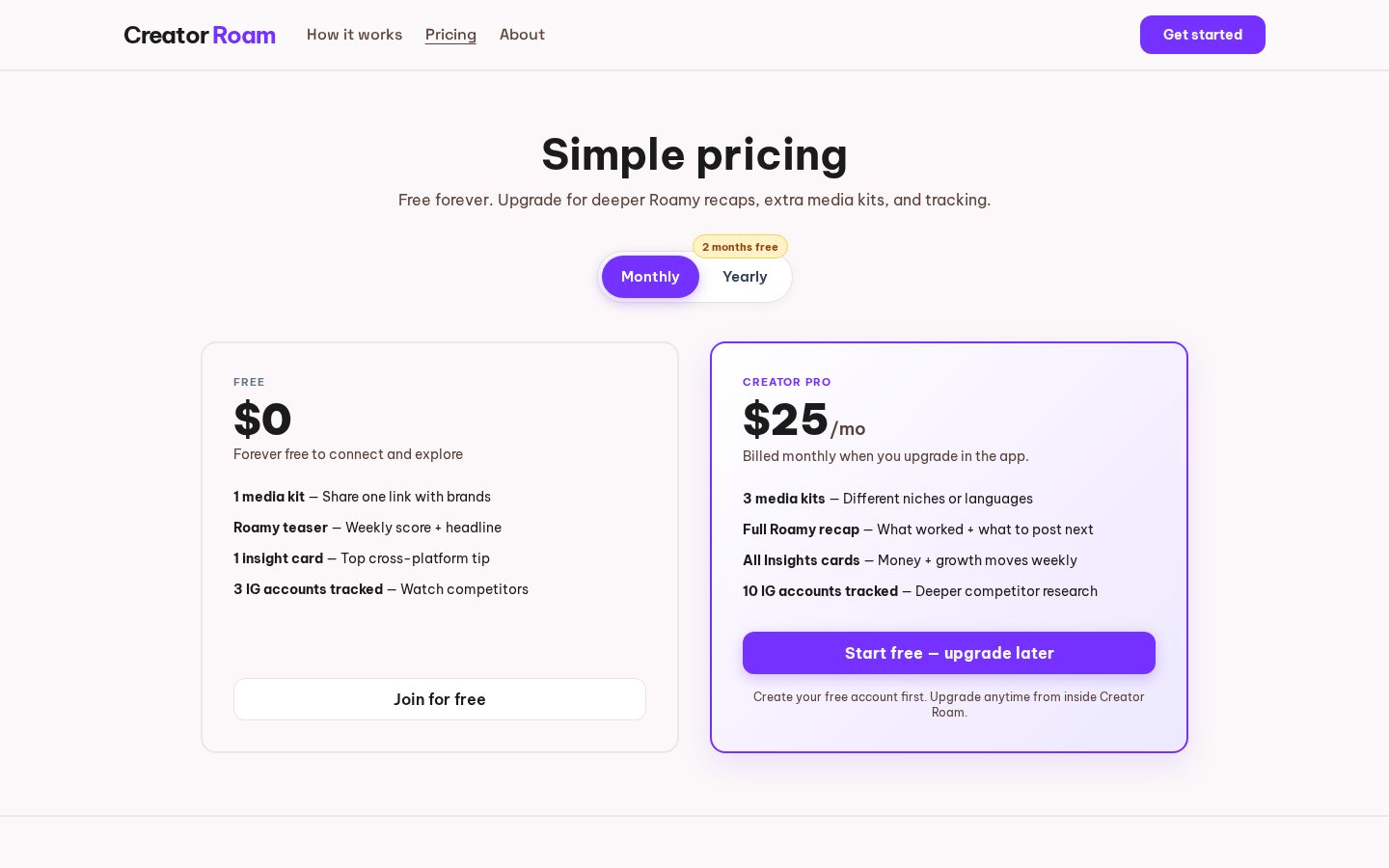 Creator Roam Pricing