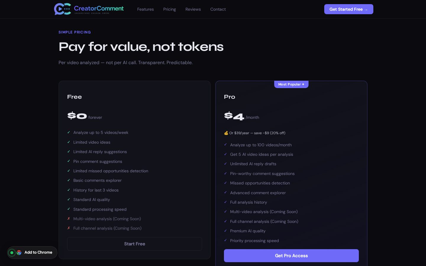 CreatorComment Pricing