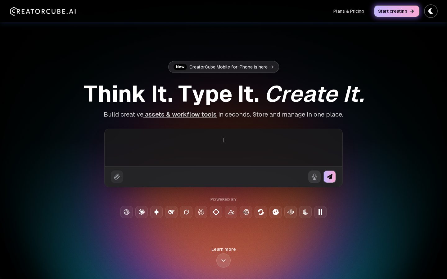 CreatorCube AI Homepage