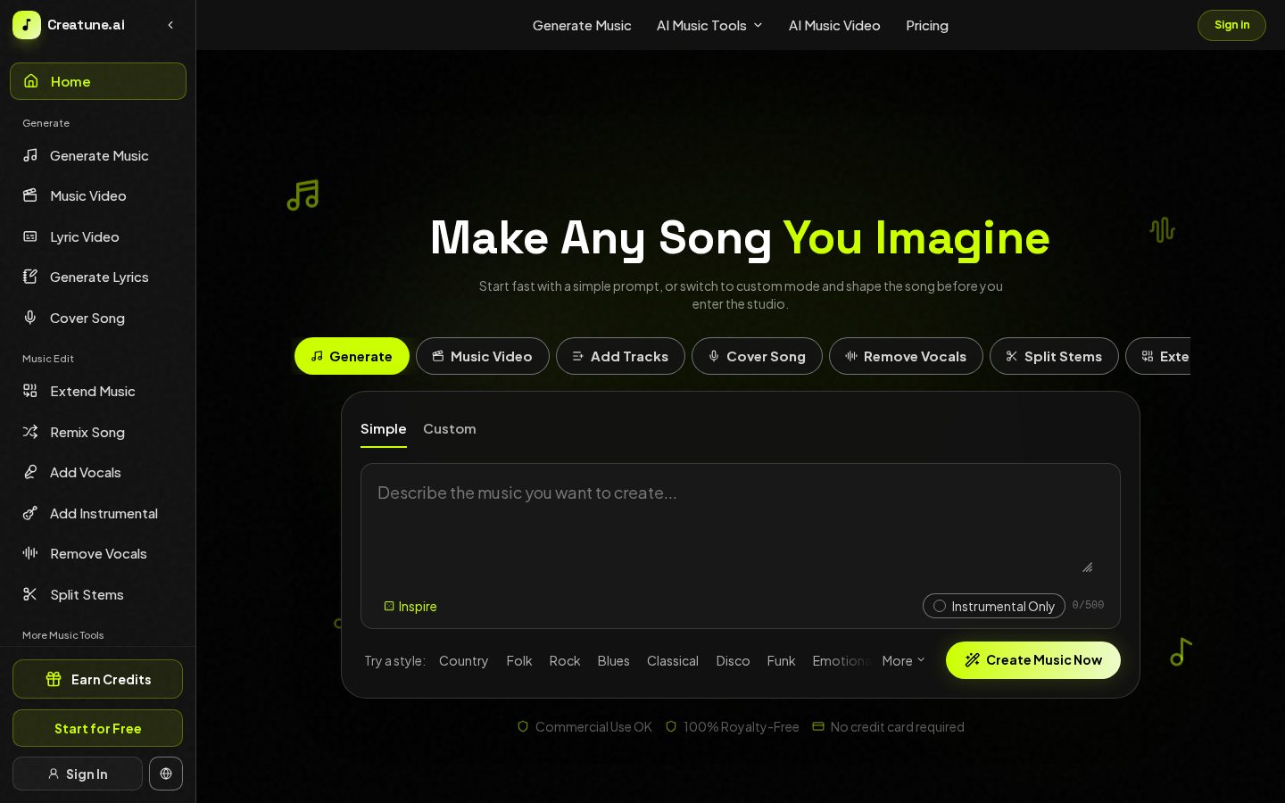 Creatune AI Homepage