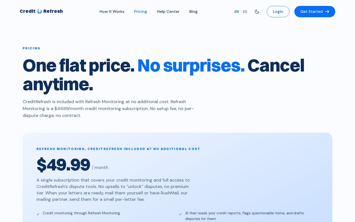 CreditRefresh Pricing