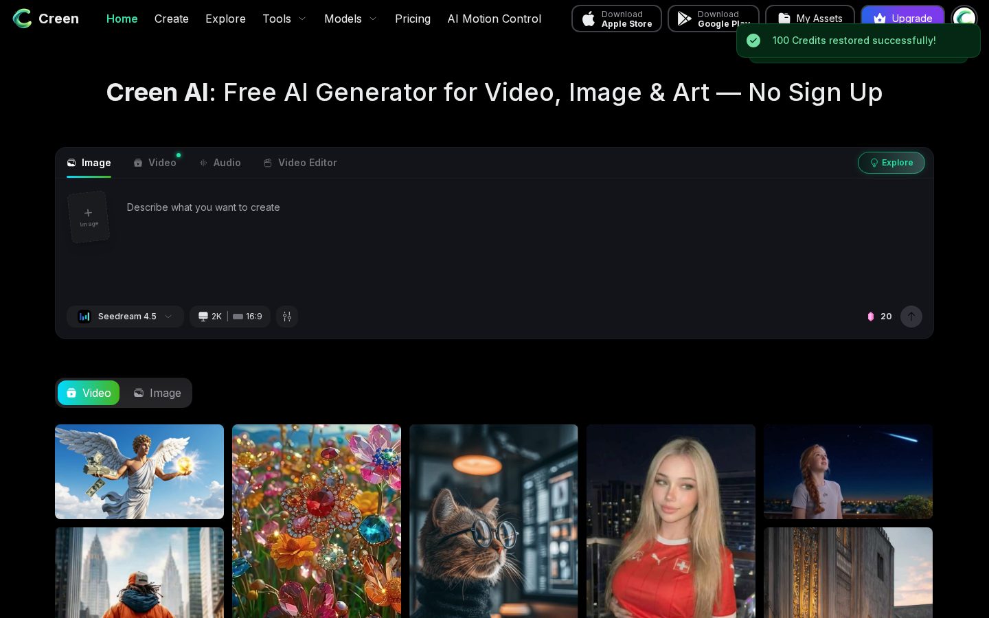 Creen AI Homepage