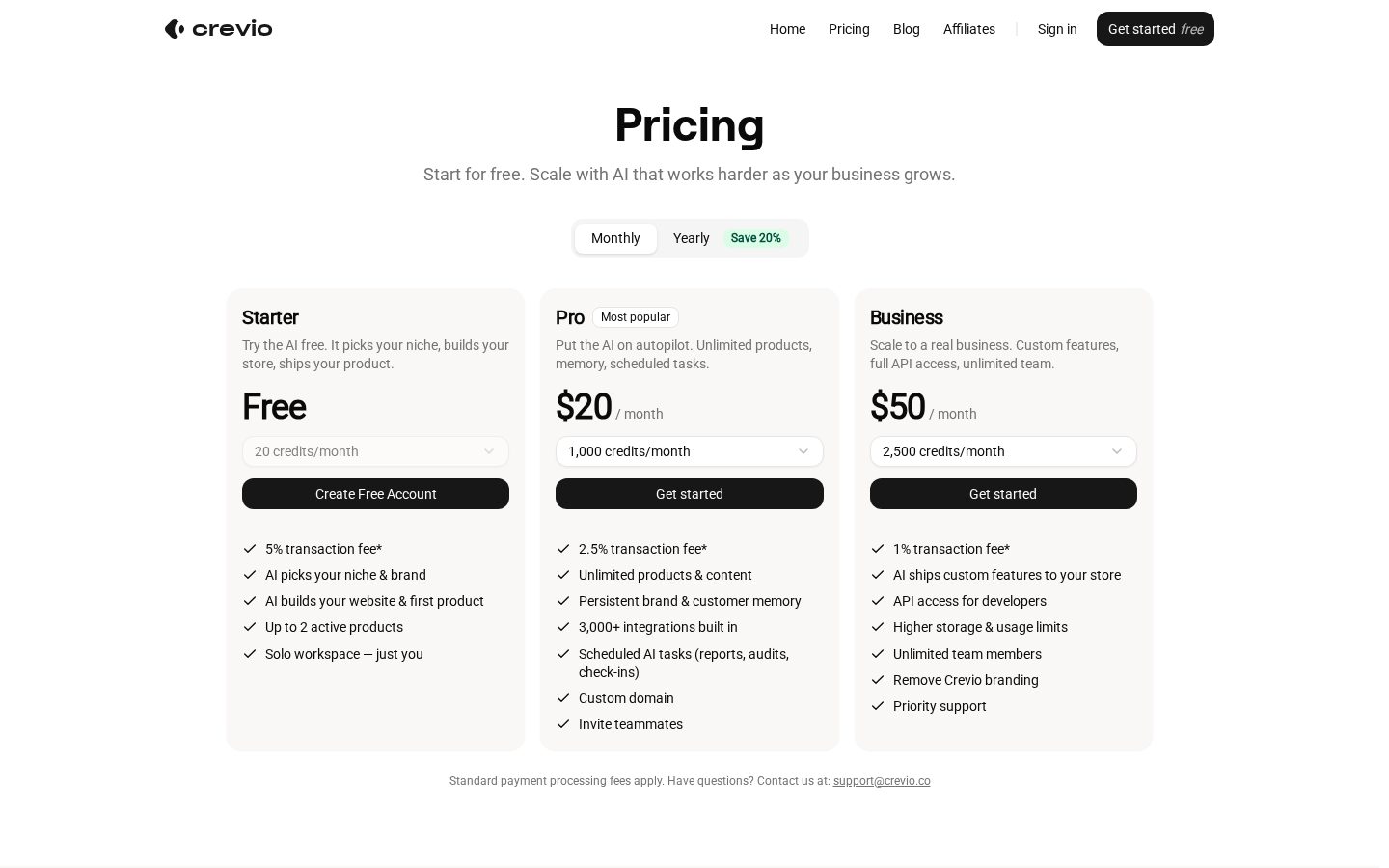 Crevio Pricing
