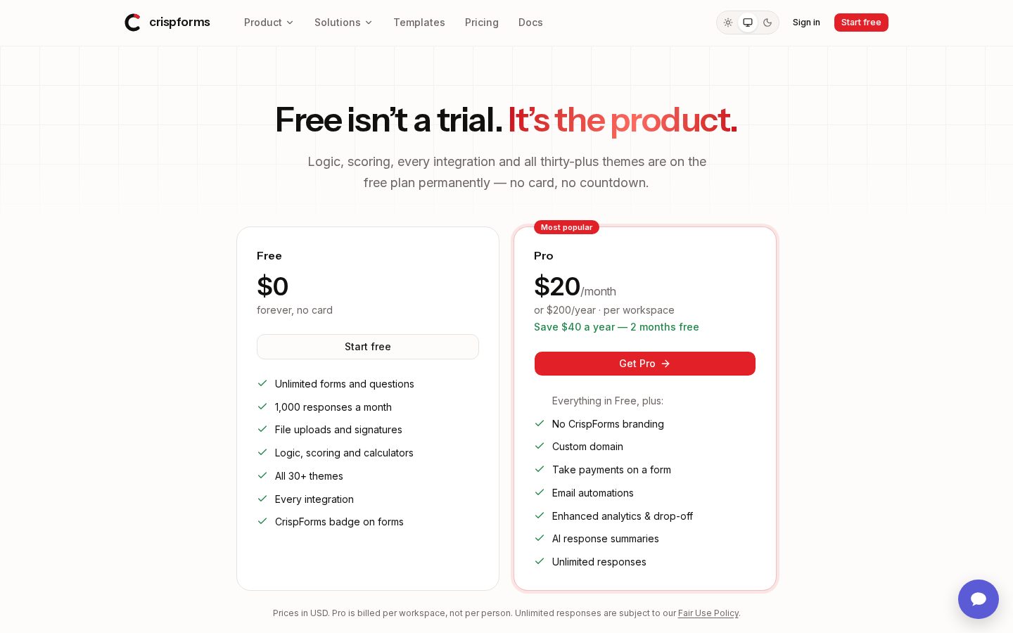 CrispForms Pricing