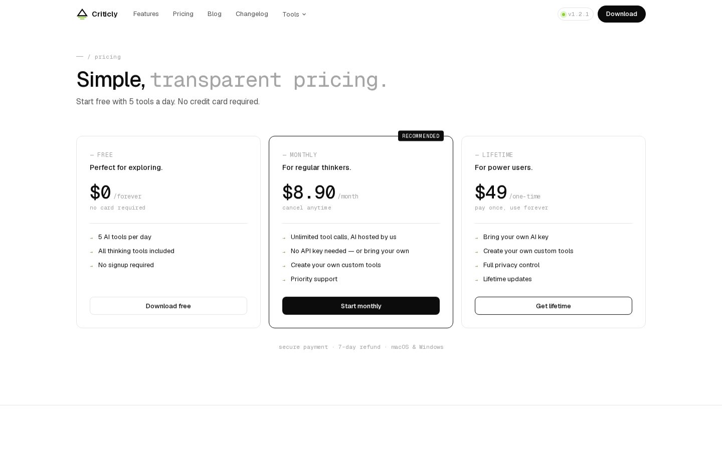 Criticly Pricing