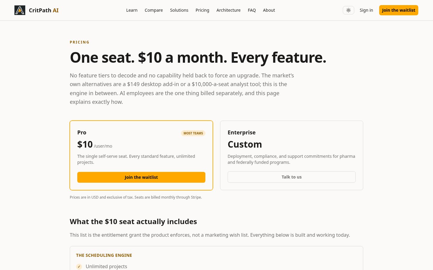 CritPath AI Pricing