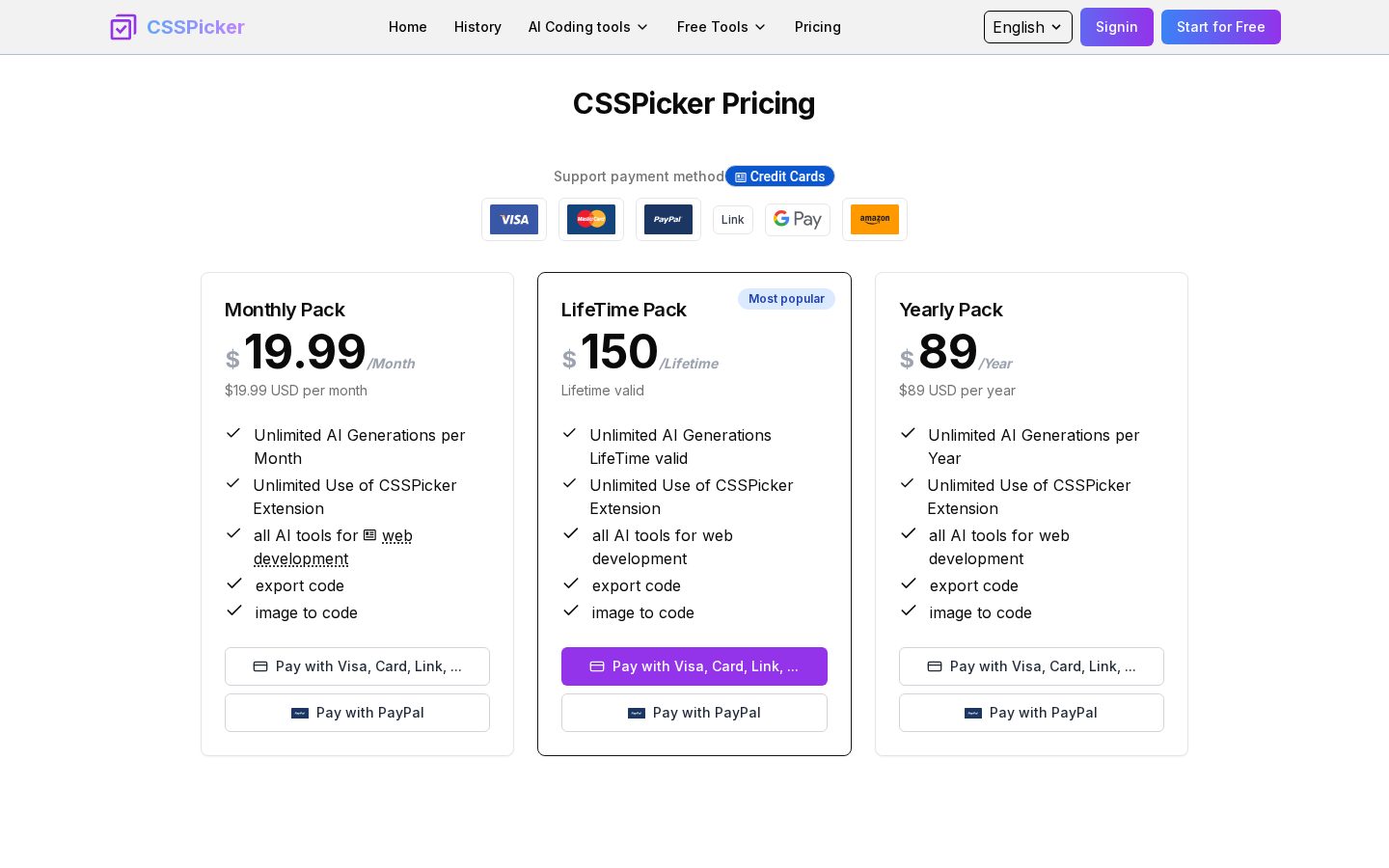 css picker Pricing