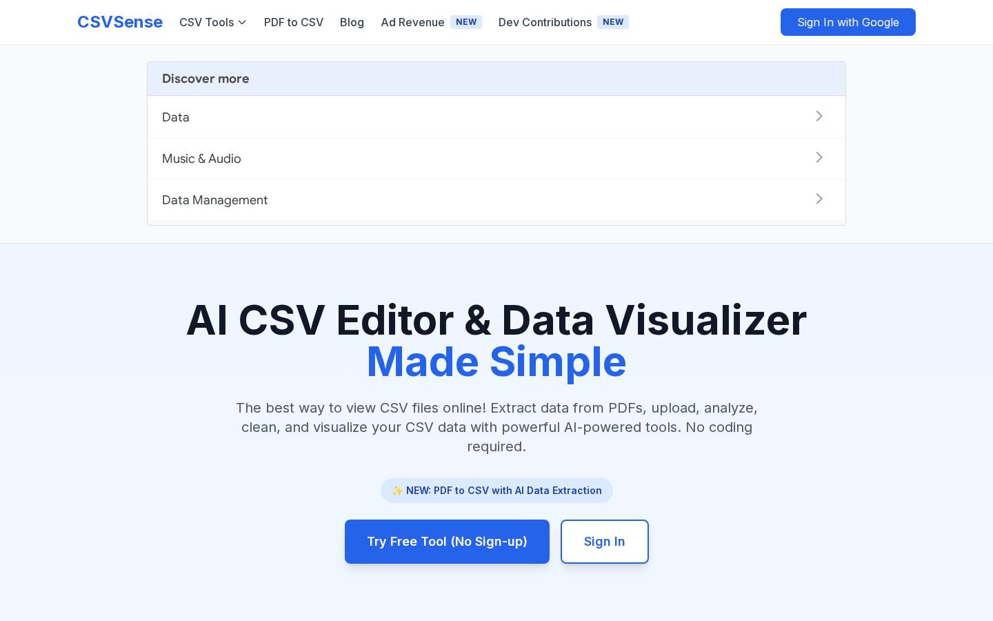 CSVSense Homepage