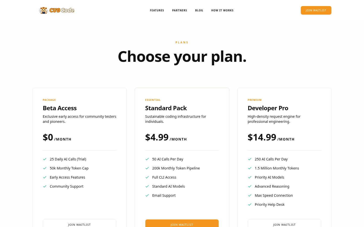 Cub Code Pricing