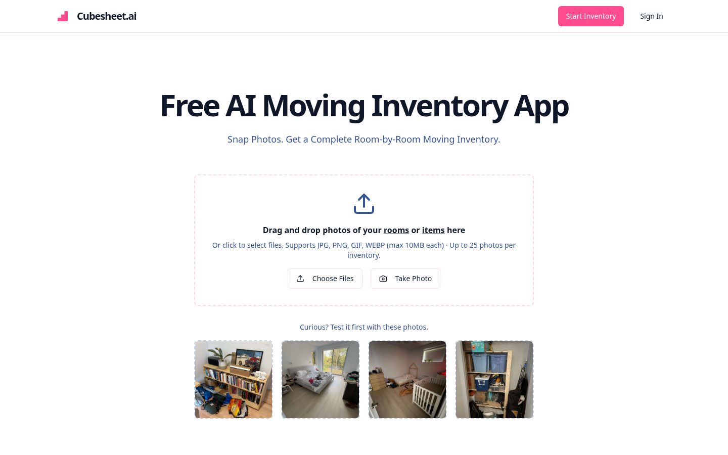 Cubesheet.ai Homepage