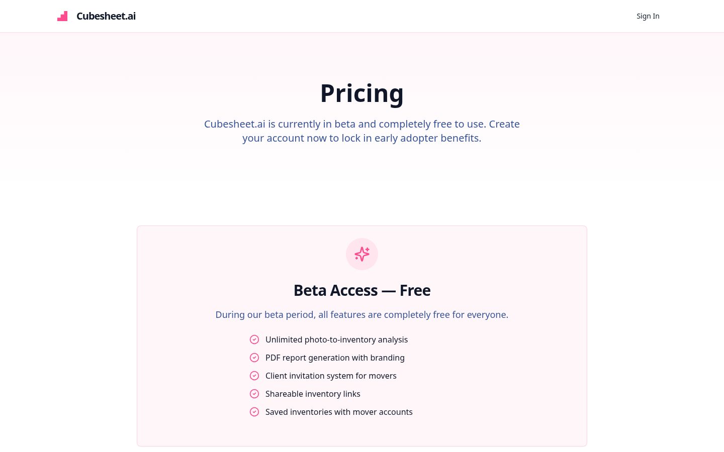 Cubesheet.ai Pricing