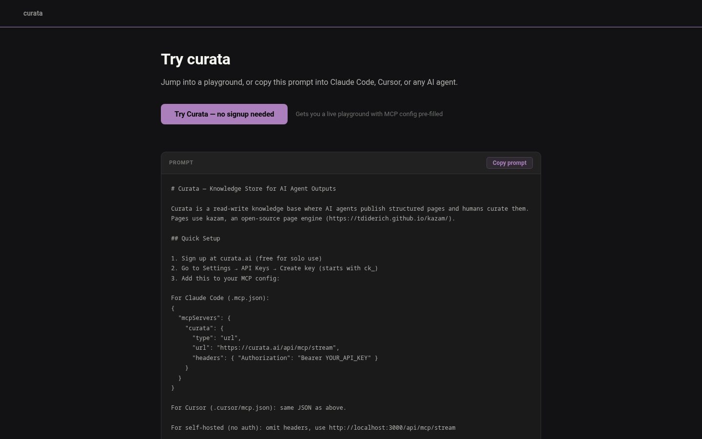 Curata Homepage