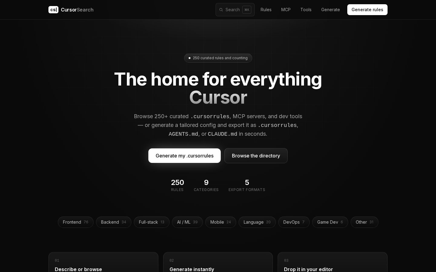 Cursor Search Homepage