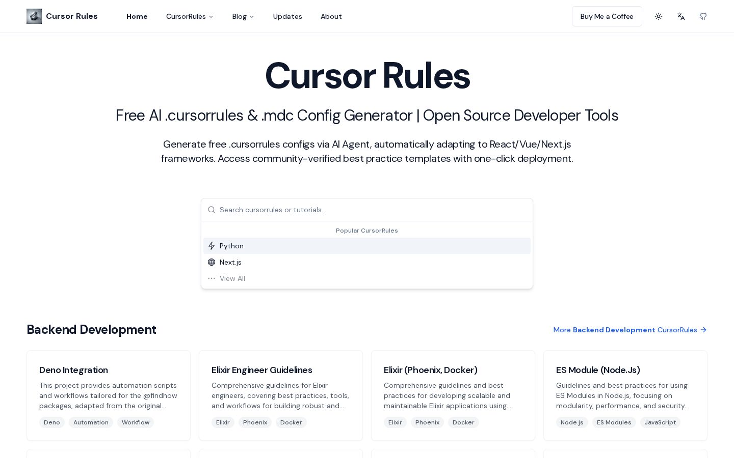 cursorrules.org Homepage