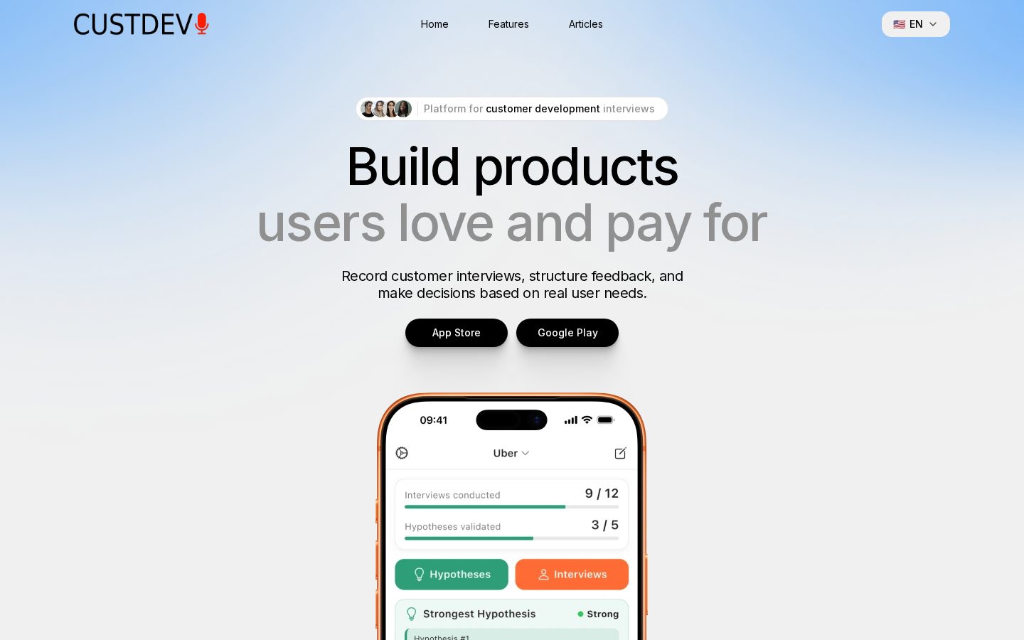 CustDev AI Homepage