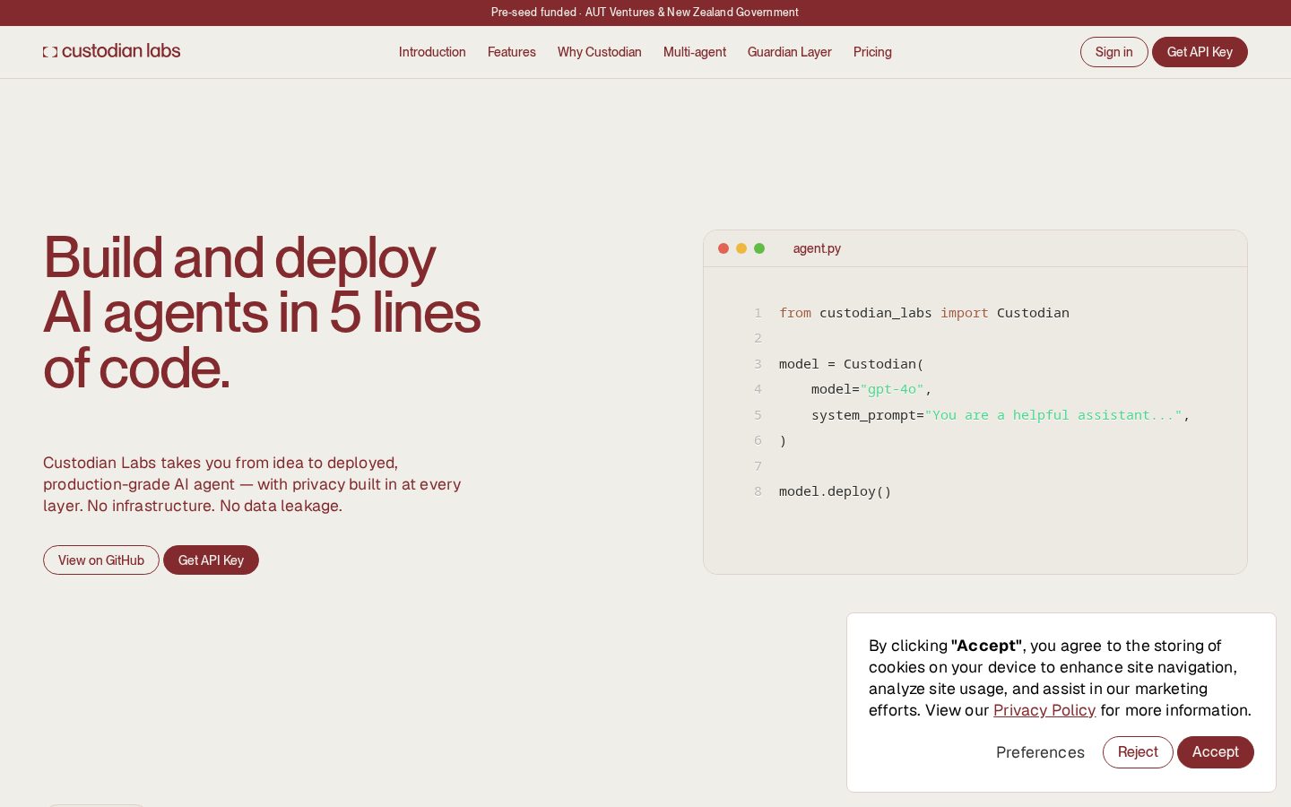 Custodian Labs Python SDK Homepage