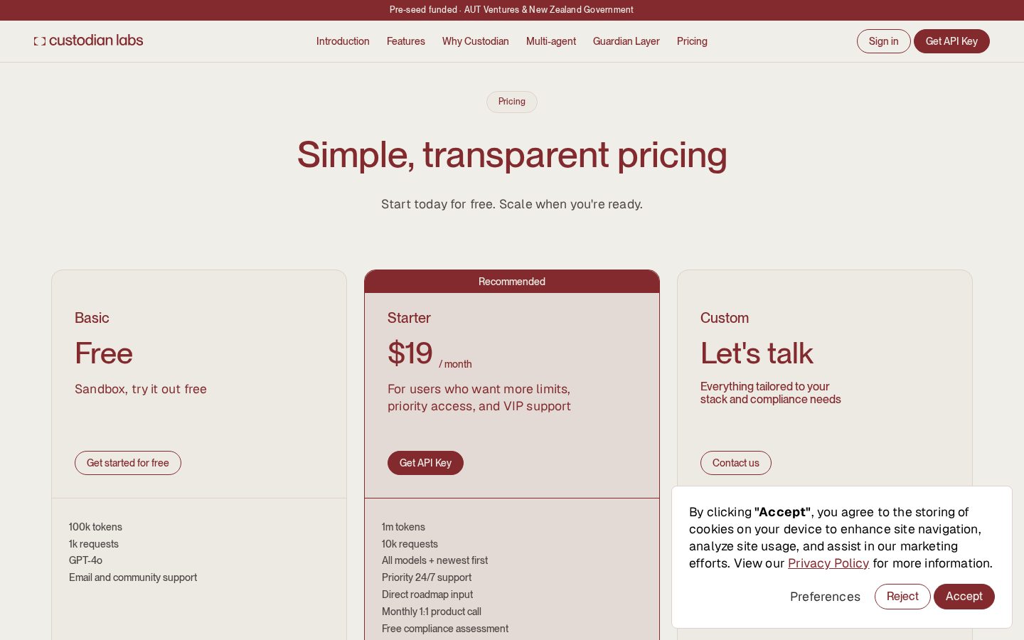Custodian Labs Python SDK Pricing