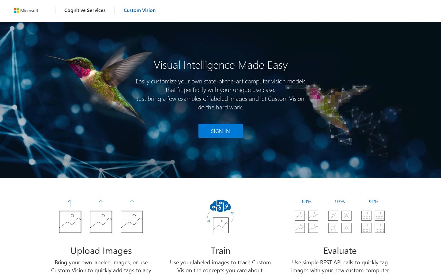 Custom Vision Homepage