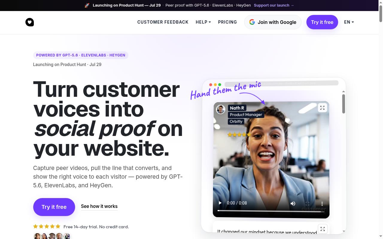 Customer Feedback Homepage