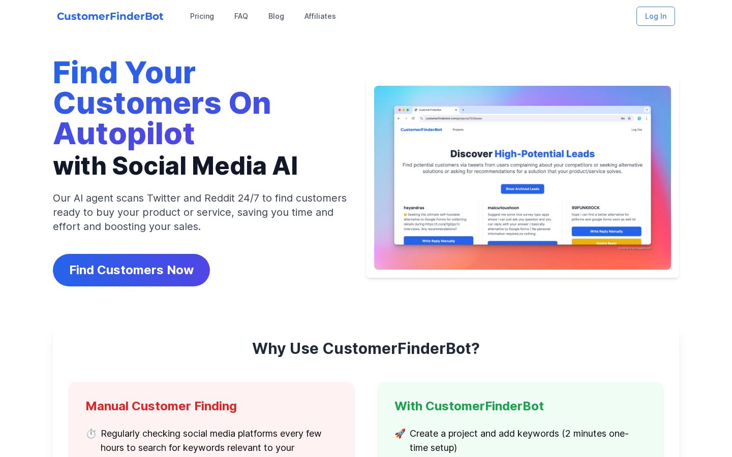 CustomerFinderBot Homepage