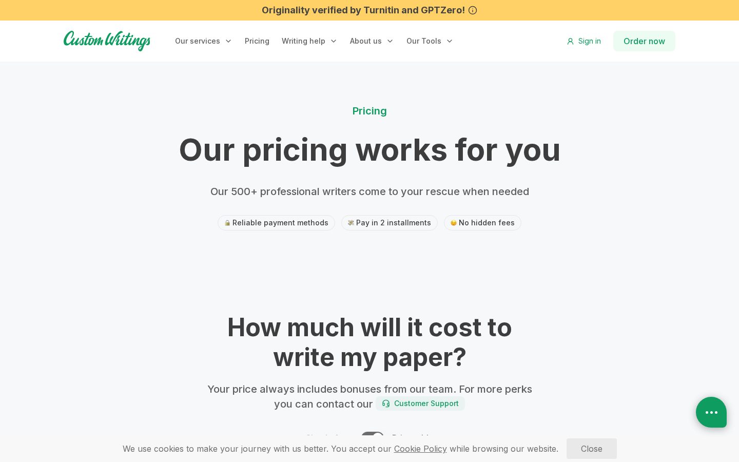 CustomWritings.com Pricing