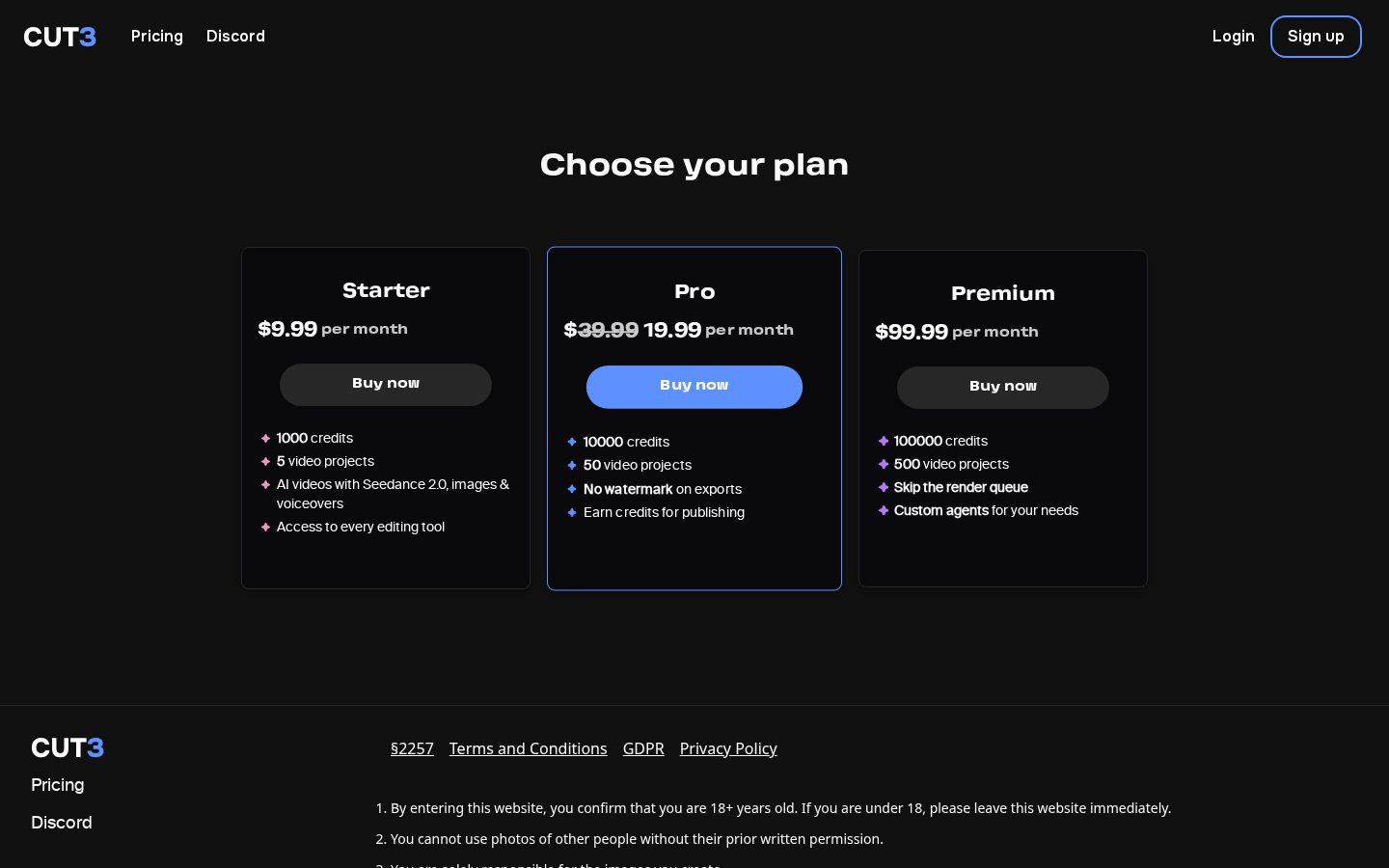 CUT3 Pricing