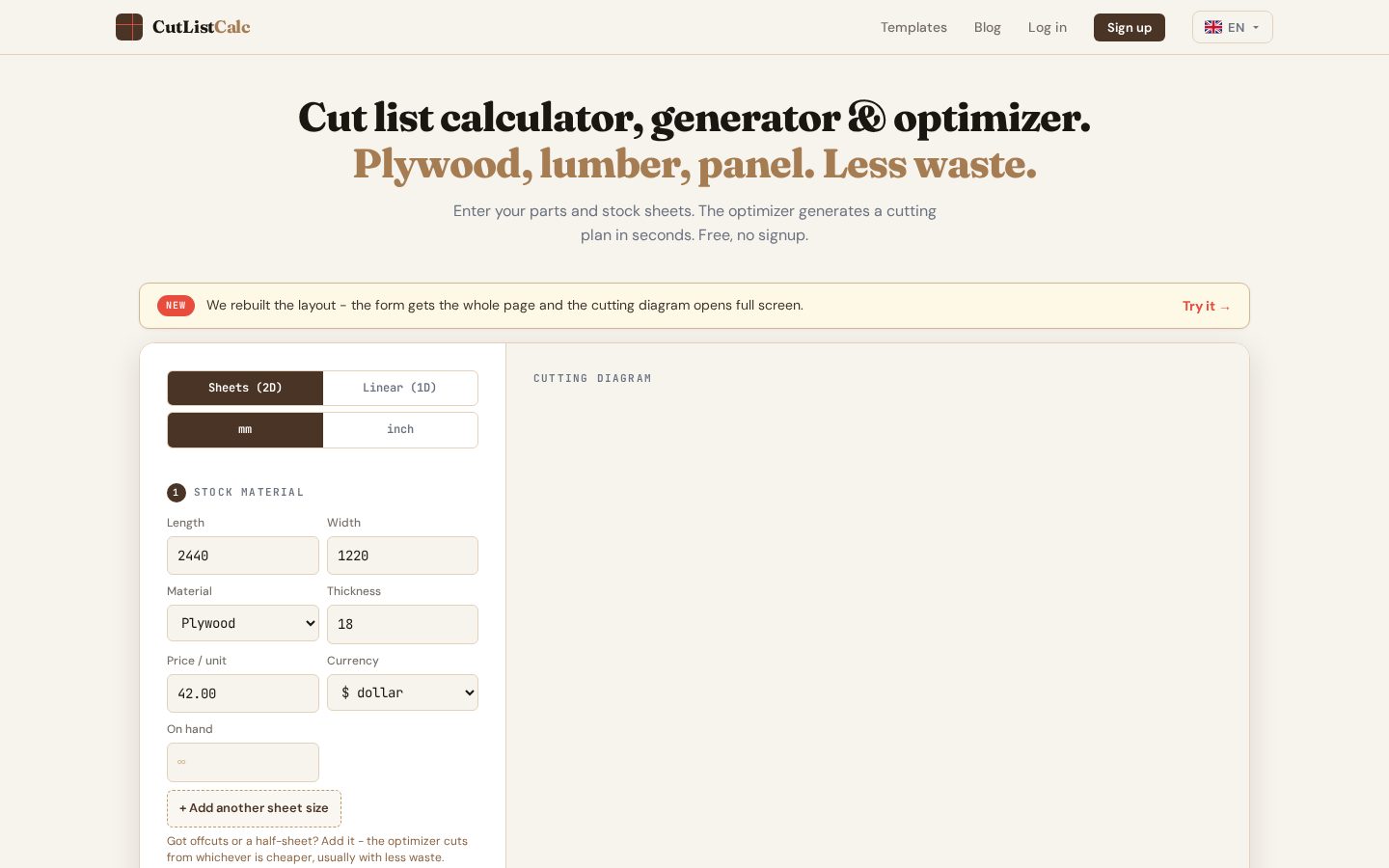 CutListCalc Homepage