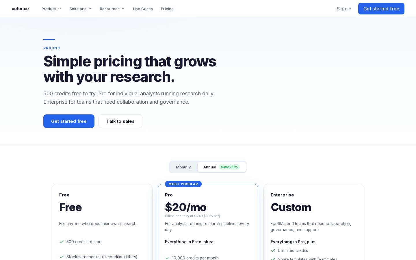 Cutonce Pricing