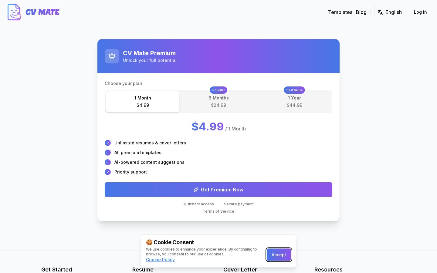 CV Mate Pricing