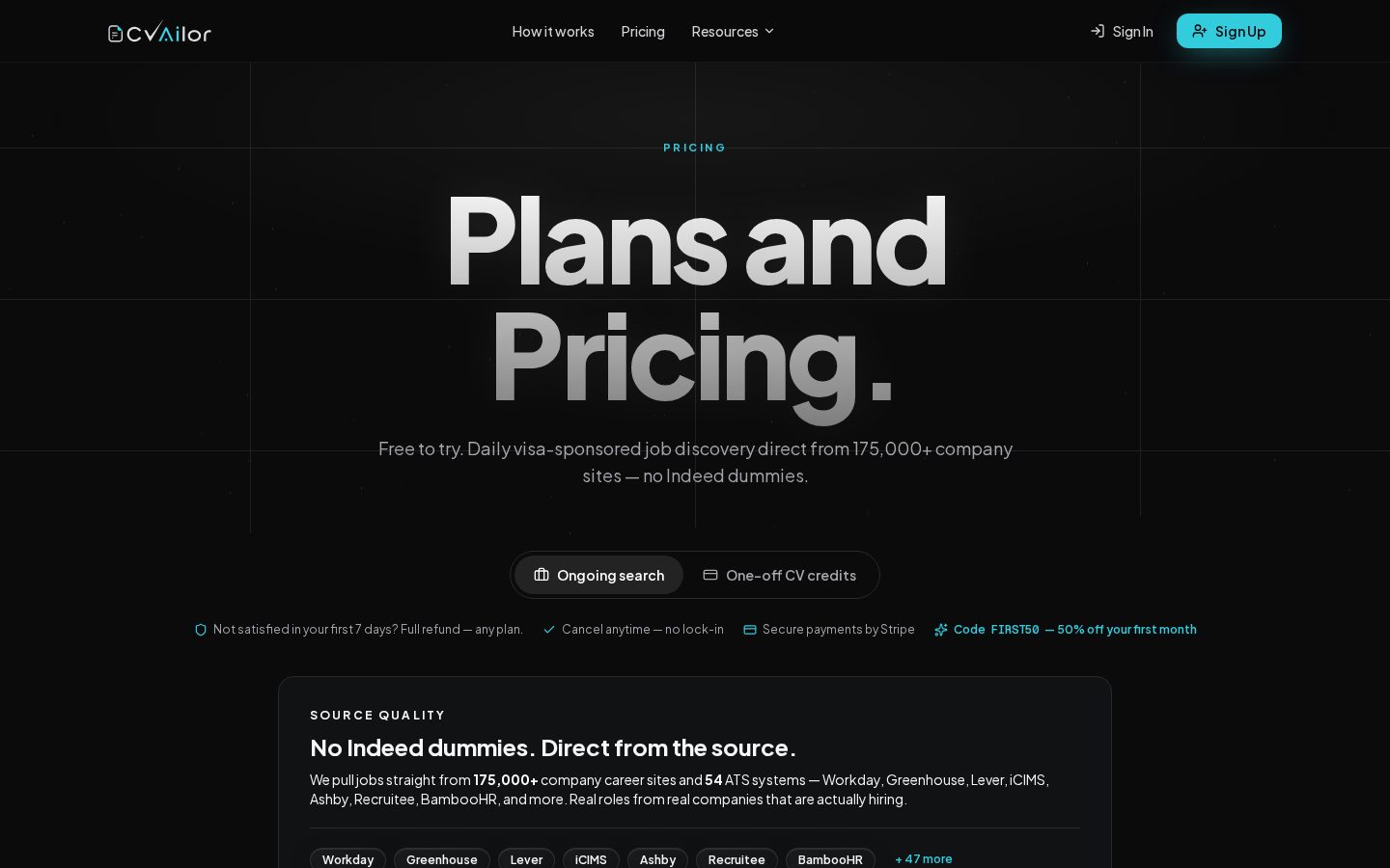 CVailor AI Resume Builder Pricing
