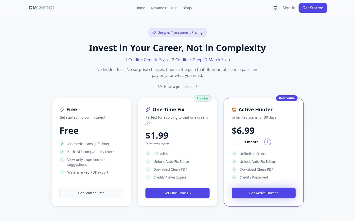 CVComp Pricing