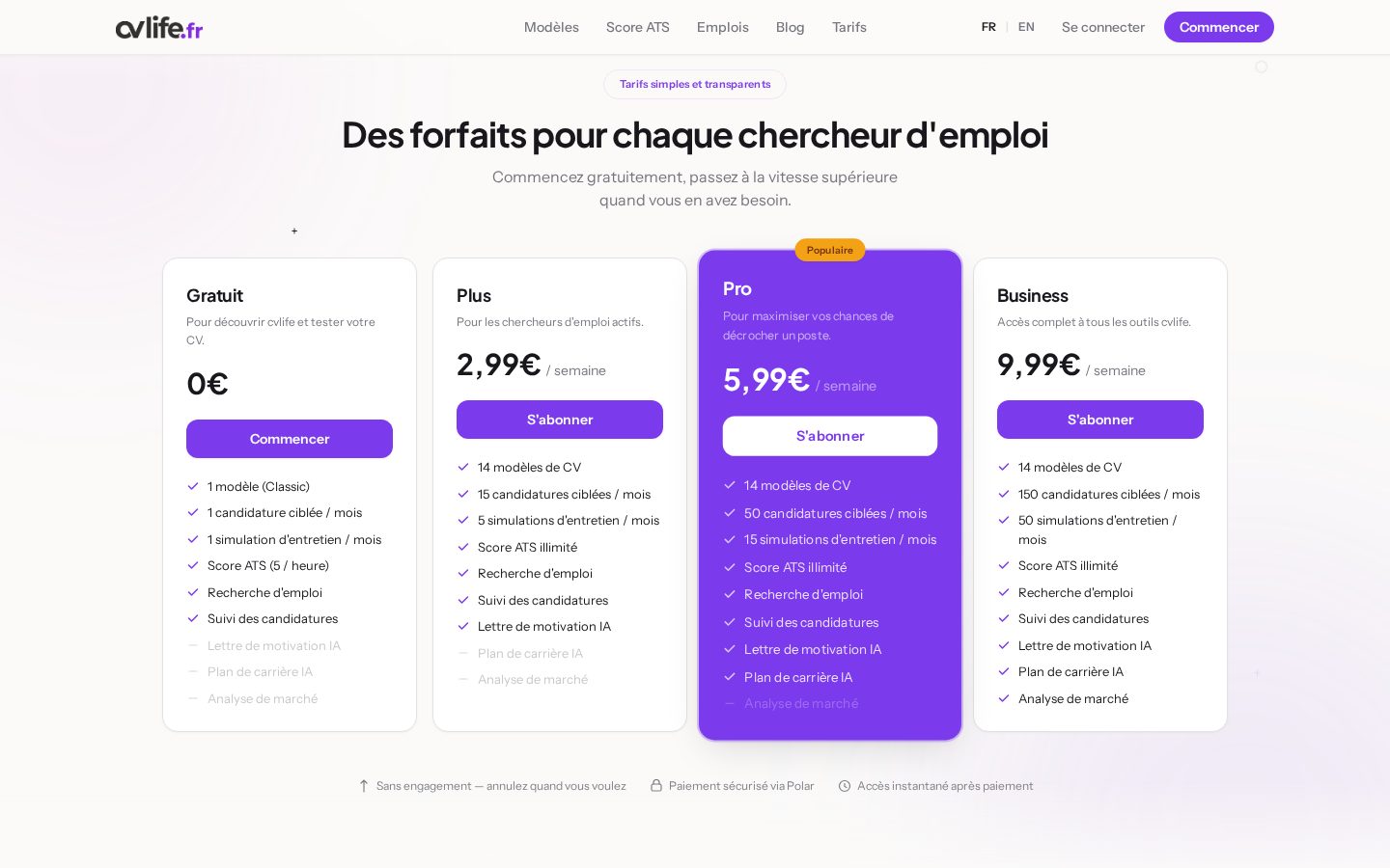 CVLife Pricing