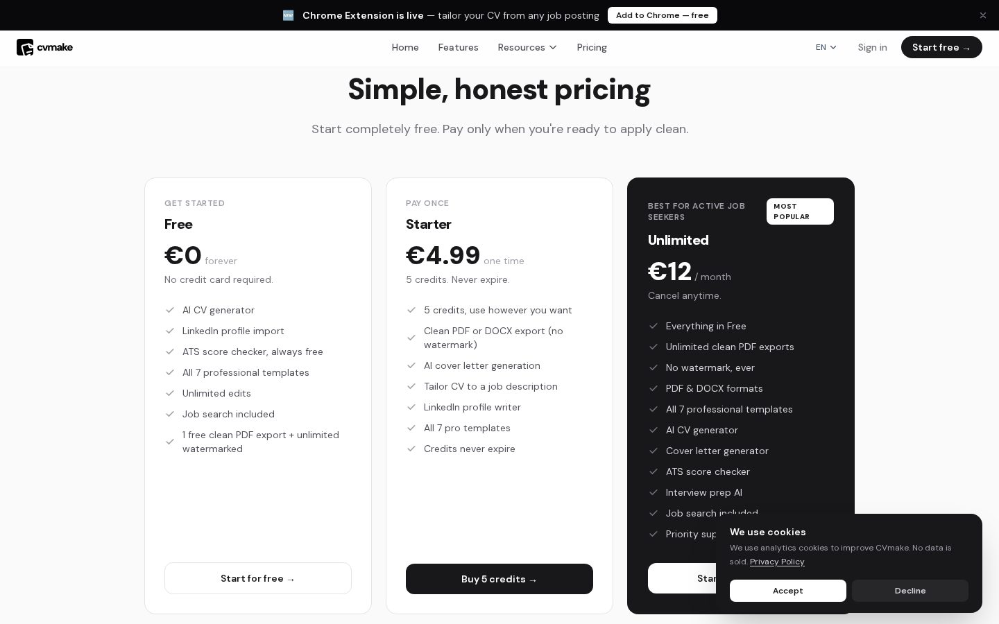 CVmake Pricing