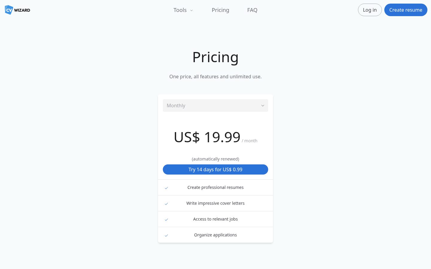 CVwizard Pricing