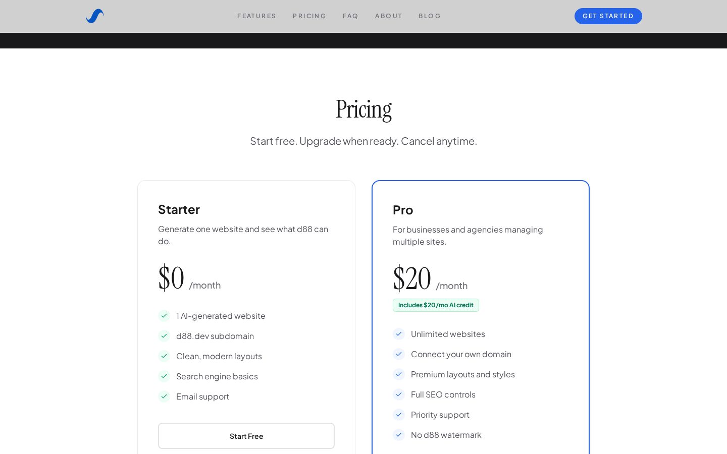 d88.dev Pricing